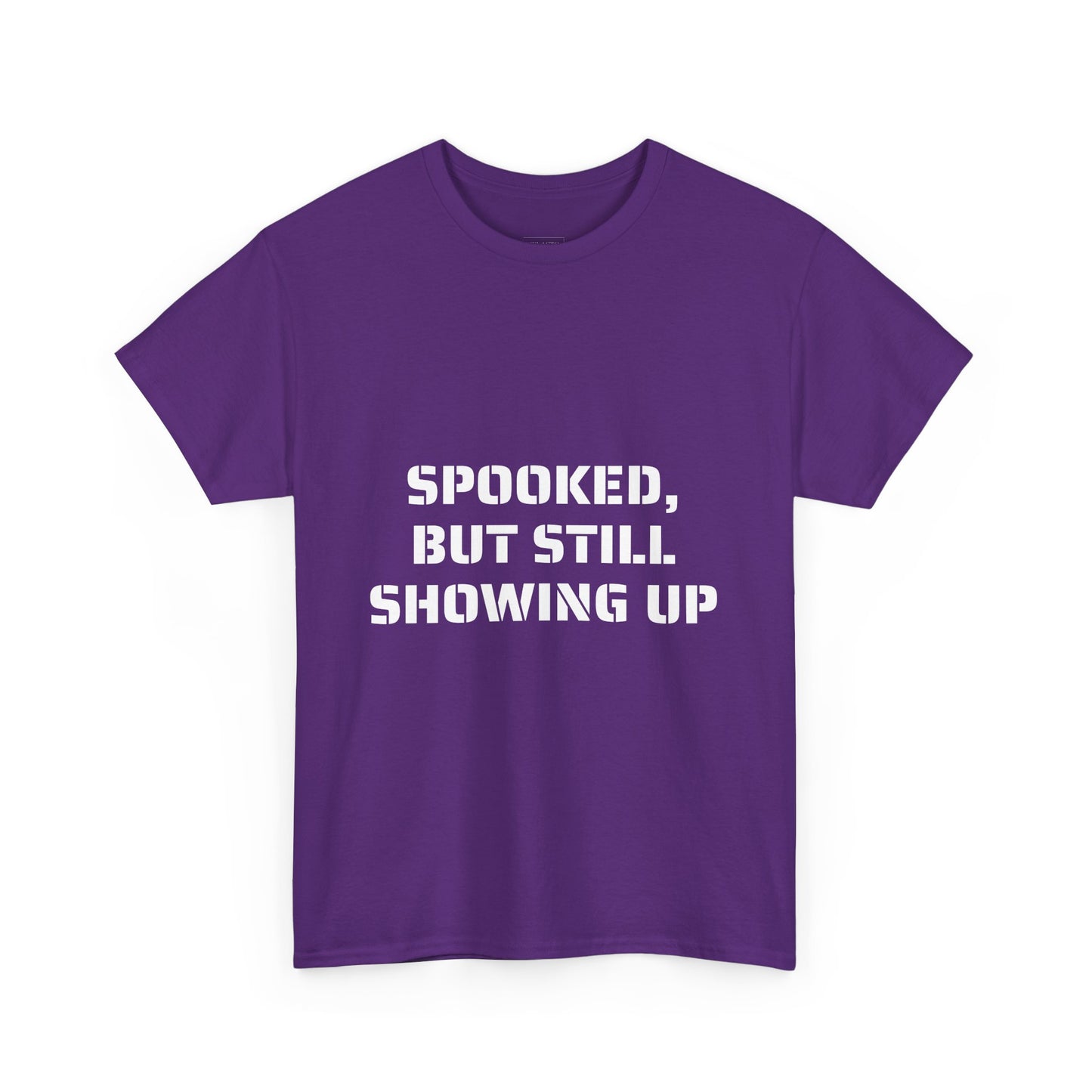 Spooked, But Still Showing Up Unisex Heavy Cotton Tee | Halloween, Funny T-Shirt