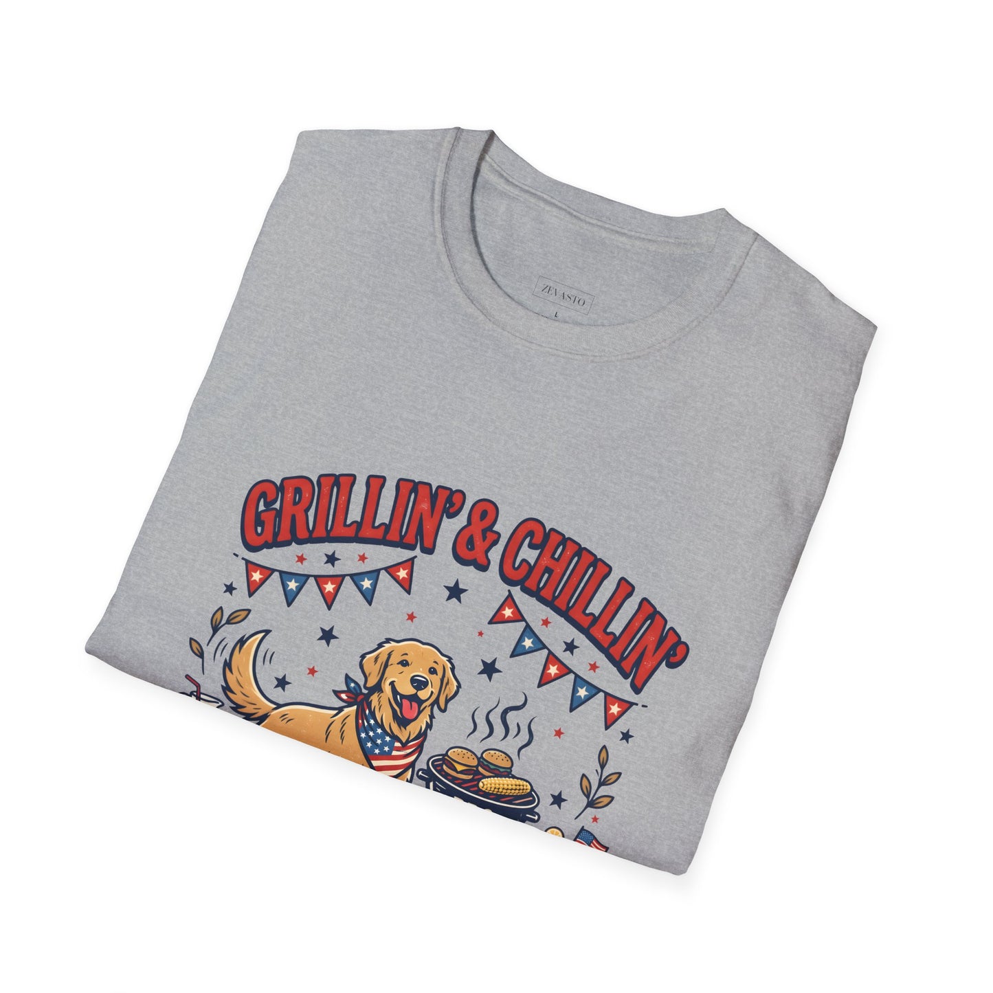 Grillin' & Chillin' BBQ Dog T-Shirt — 1776-2026 Patriotic Summer Tee, 4th of July Shirt, Independence Day Tee