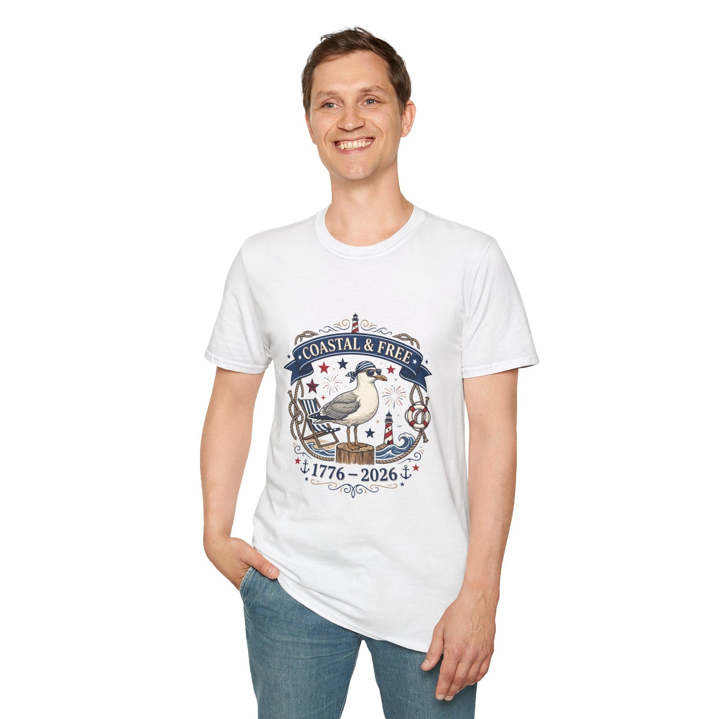 Coastal & Free Seagull T-Shirt — Patriotic 4th of July Tee