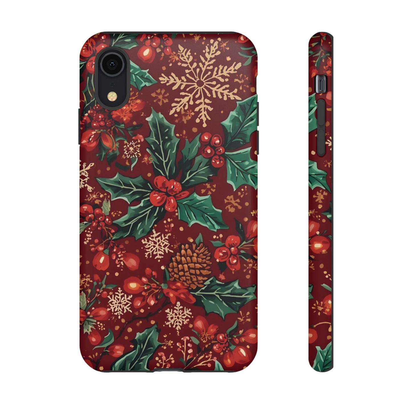 Christmas Floral Phone Case, Dual Layer Case for Iphone 17, 16, 15, 14, 13, 12, 11 & Samsung