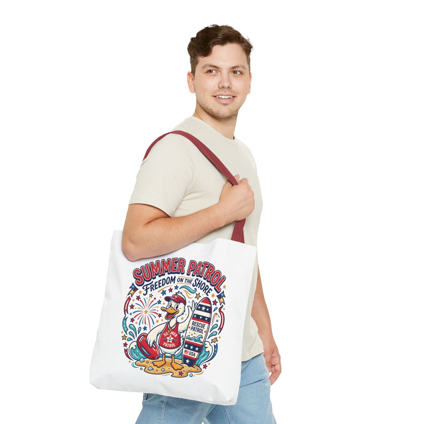 Summer Patrol Beach Tote Bag – 'Freedom on the Shore' Patriotic Design, 4th of July Gift