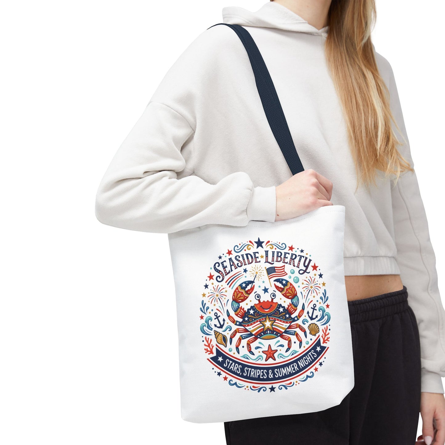 Seaside Liberty Tote Bag — 4th of July, Patriotic Bag "Stars, Stripes & Summer Nights"