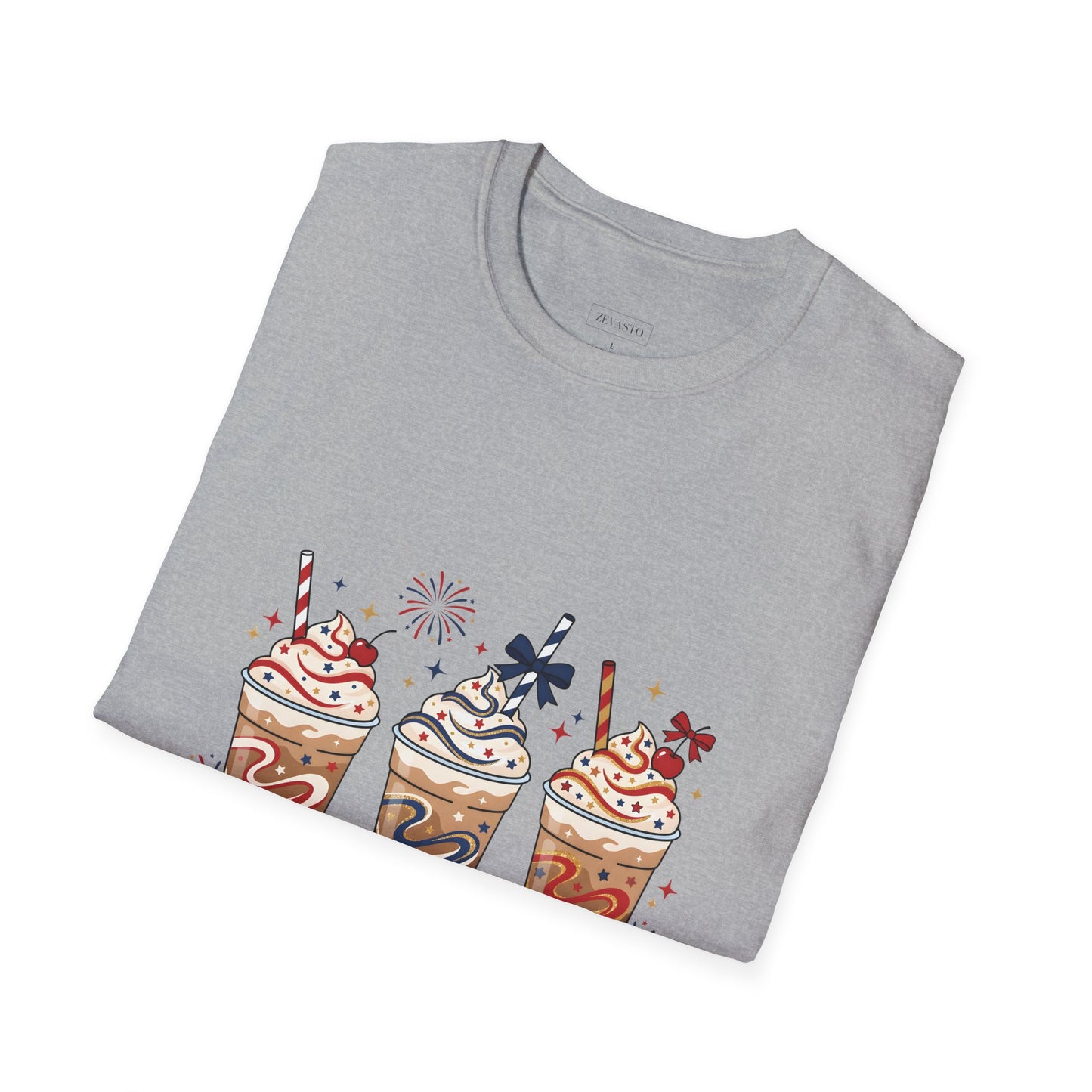 Patriotic Iced Coffee Tee — "Red, White & Brew" Graphic T‑Shirt