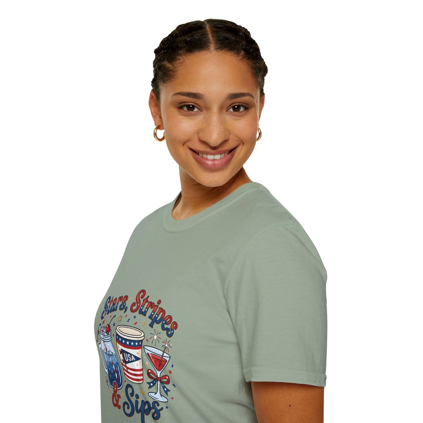 Patriotic "Stars, Stripes & Sips" T-Shirt