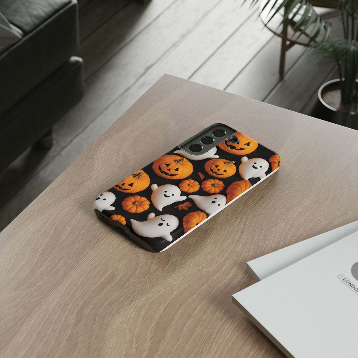 Halloween Phone Case, Spooky Ghosts and Pumpkins Design
