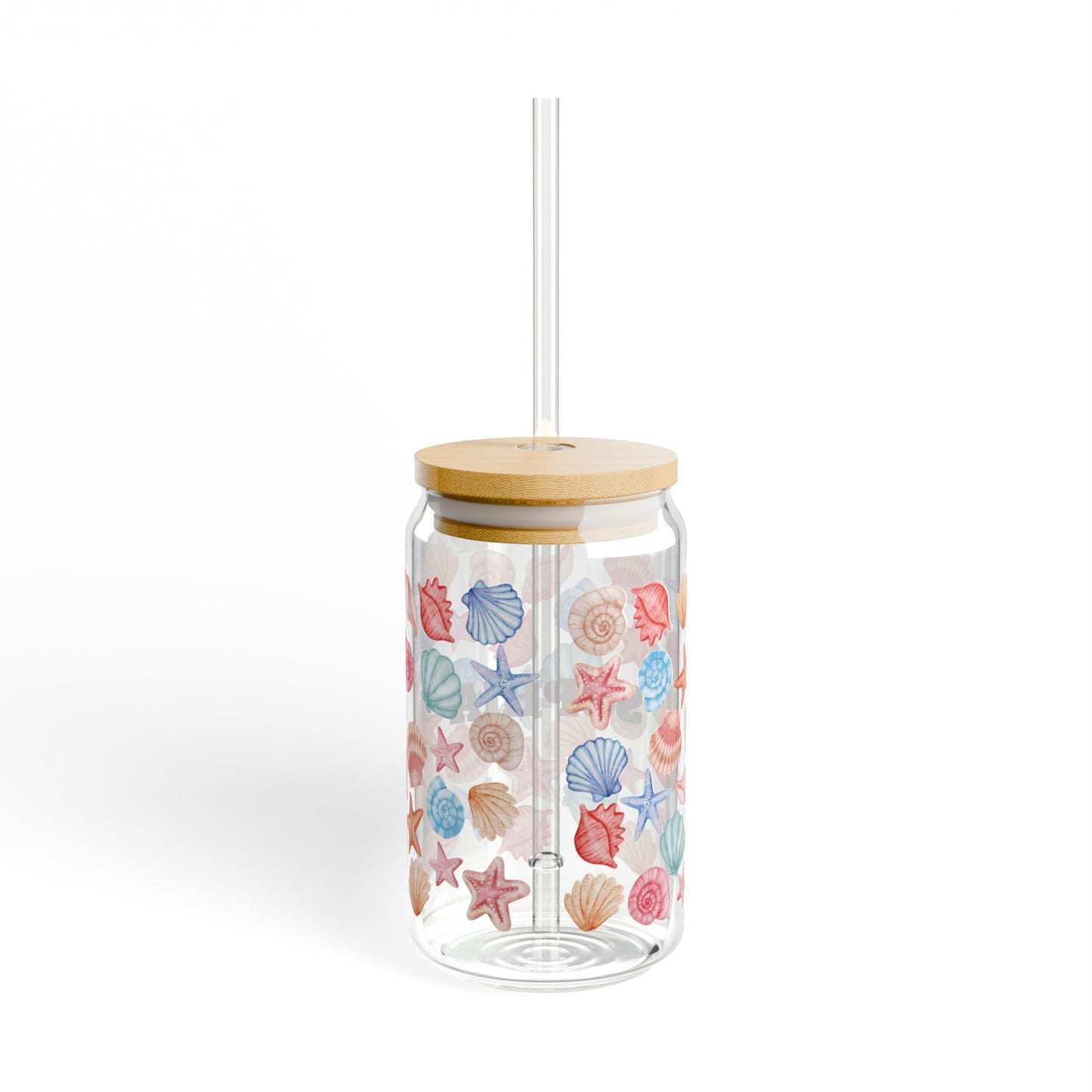 Personalized Seashell Sipper Glass - 16oz Beach Drink Tumbler with Straw (Custom Name)