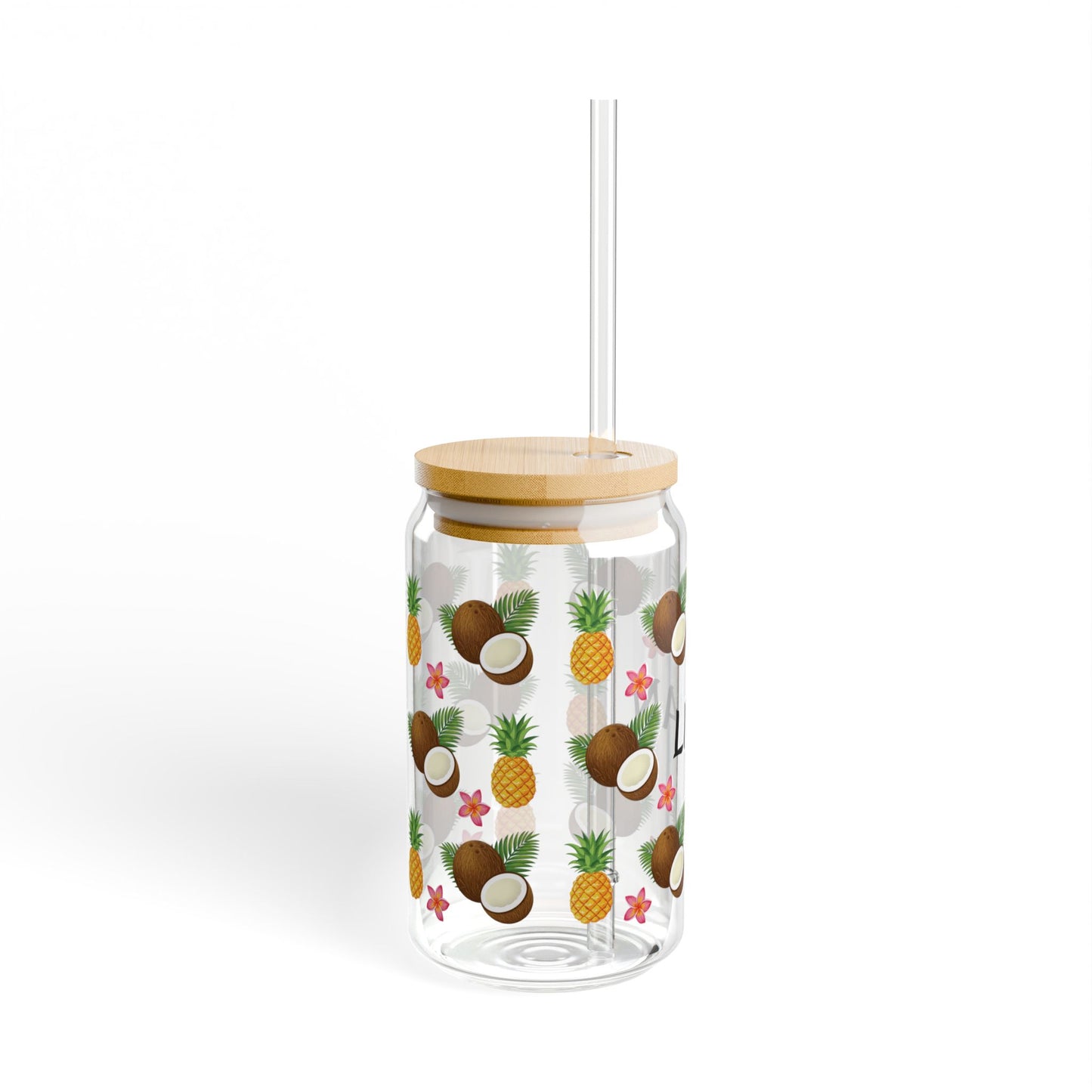 Personalized Tropical Sipper Glass — 16oz Pineapple & Coconut Straw Tumbler