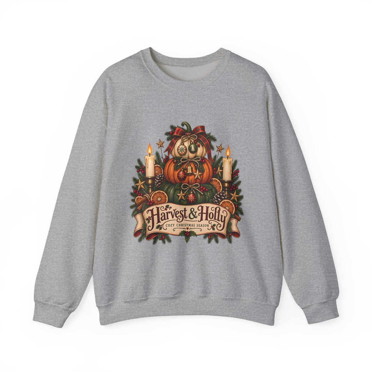 Harvest & Holly Crewneck Sweatshirt — Vintage Pumpkin Fall Graphic Sweatshirt