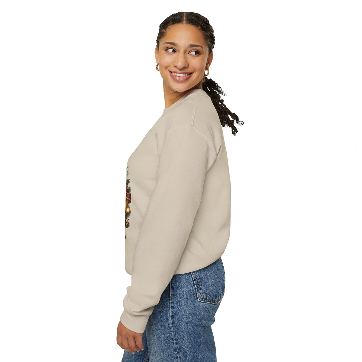 Christmas Crewneck Sweatshirt — "From Leaves to Lights" Autumn to Holiday Wreath Design
