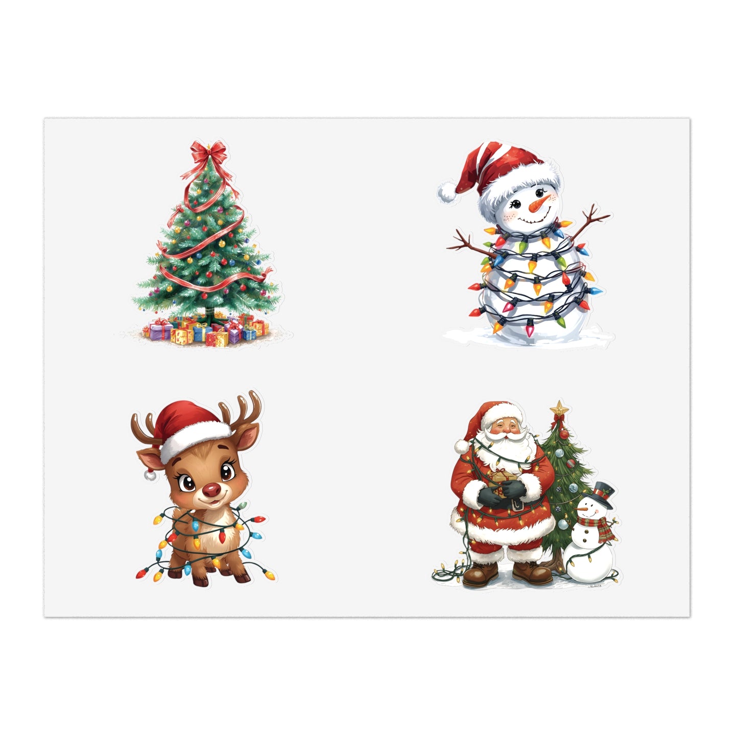 Christmas Sticker Sheet — Santa, Reindeer, Snowman & Tree Holiday Stickers