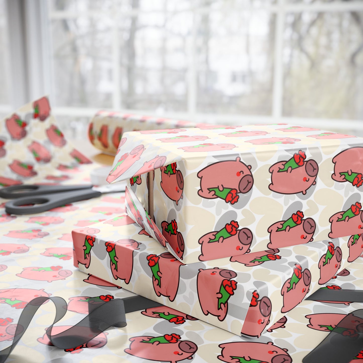 Valentine's Day Wrapping Paper — Cute Capybara Gift Wrap for Birthday, Baby Shower