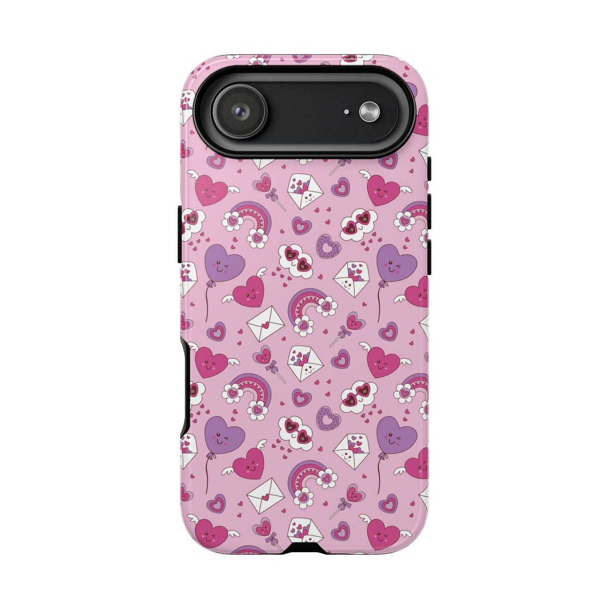 Pink Valentine Phone Case – Cute Hearts, Envelopes & Rainbows Protective Cover