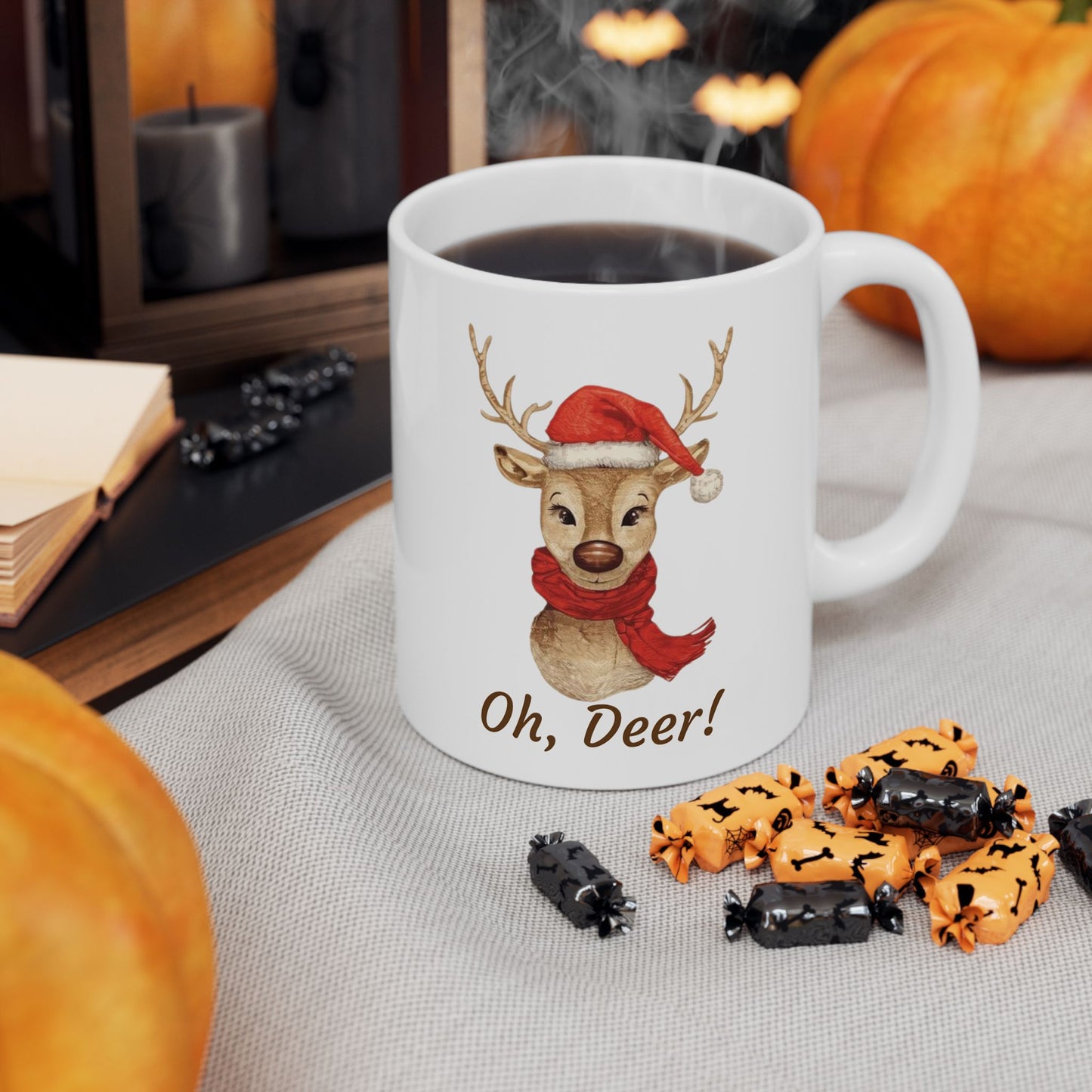 Festive Reindeer Ceramic Mug - Perfect Holiday Coffee Cup, Christmas Mug