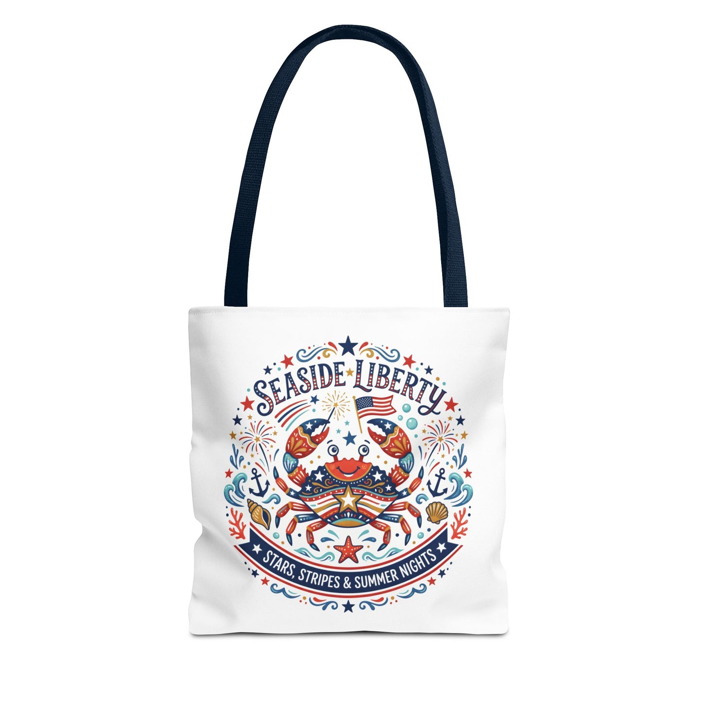 Seaside Liberty Tote Bag — 4th of July, Patriotic Bag "Stars, Stripes & Summer Nights"