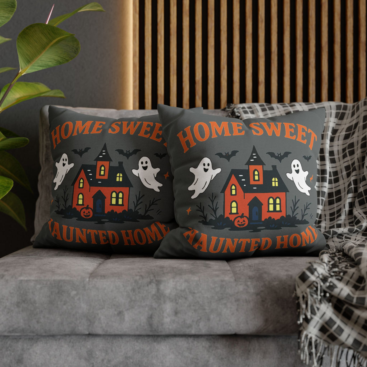 Halloween Themed Square Pillowcase, Home Sweet Haunted Home Decor