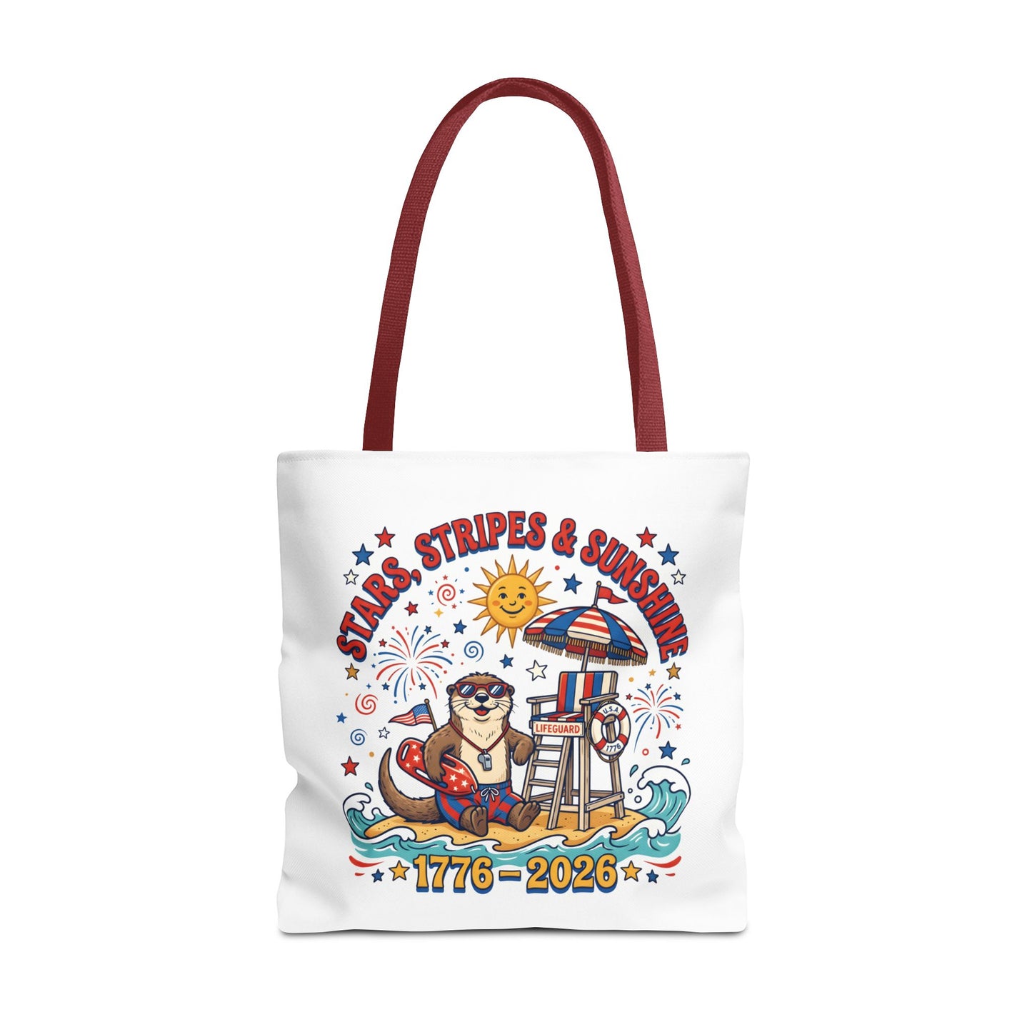 Stars, Stripes & Sunshine Tote Bag — 1776–2026 Patriotic Summer Beach Tote, 4th of July Tote