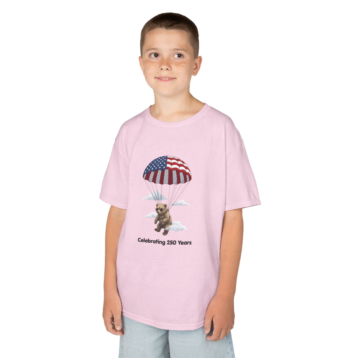 Kids Tee — Patriotic Parachute Bear "Celebrating 250 Years"
