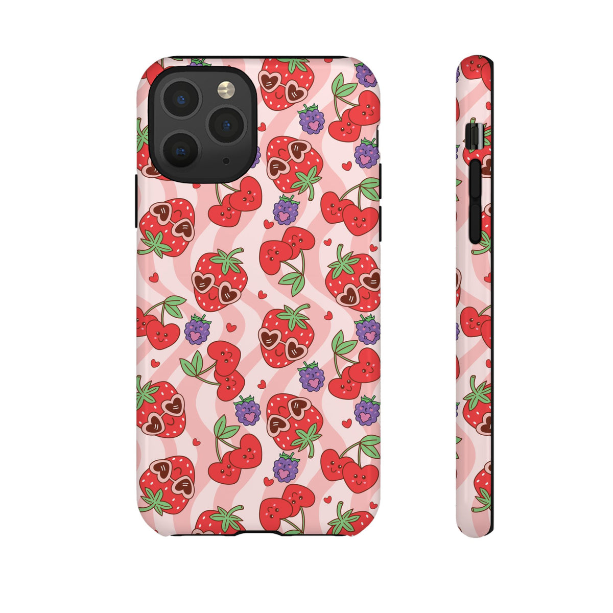 Cute Kawaii Strawberry & Cherry Phone Case — Pink Fruit Pattern Protective Case