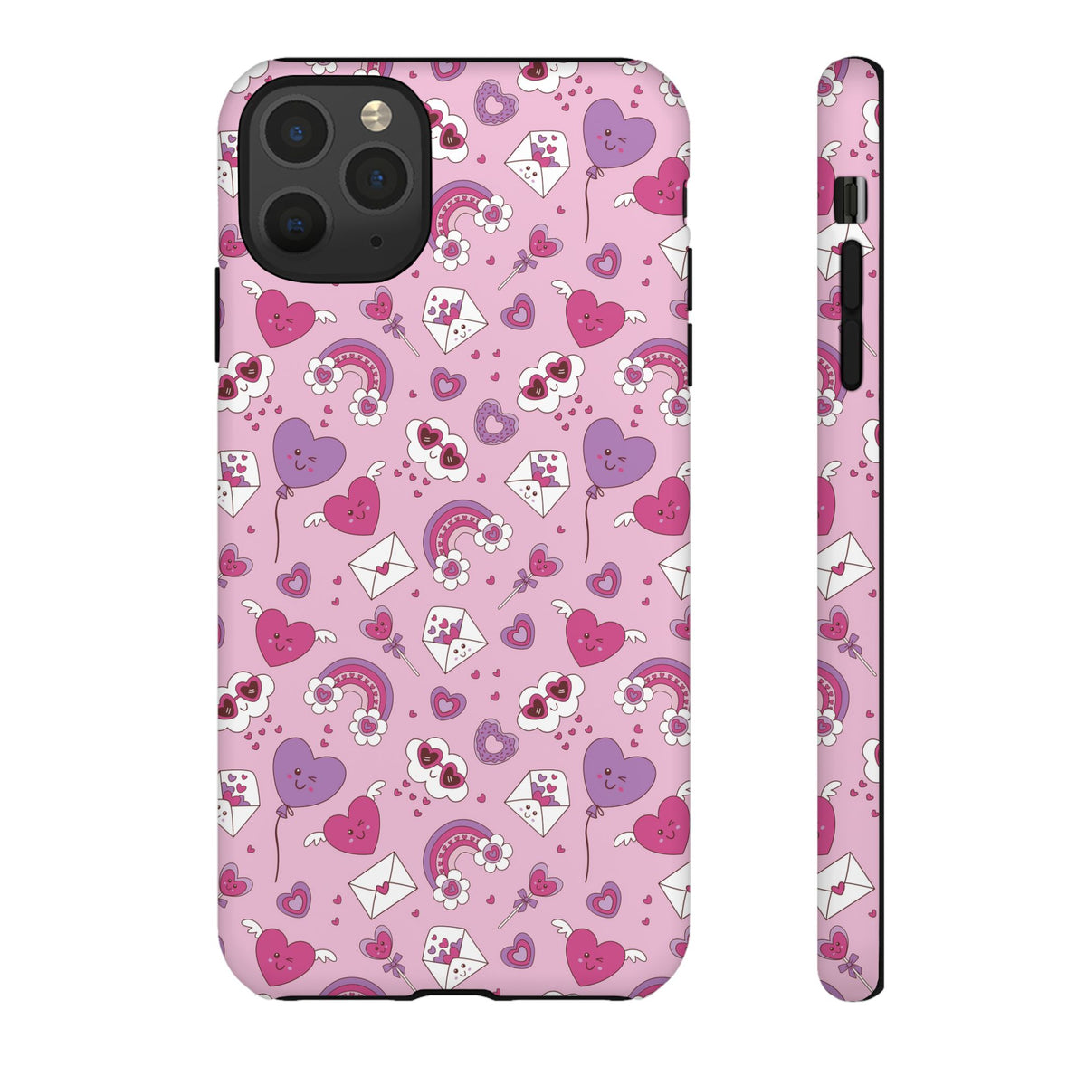 Pink Valentine Phone Case – Cute Hearts, Envelopes & Rainbows Protective Cover