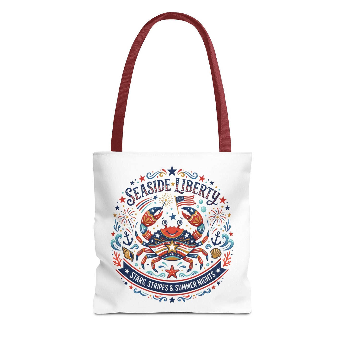 Seaside Liberty Tote Bag — 4th of July, Patriotic Bag "Stars, Stripes & Summer Nights"