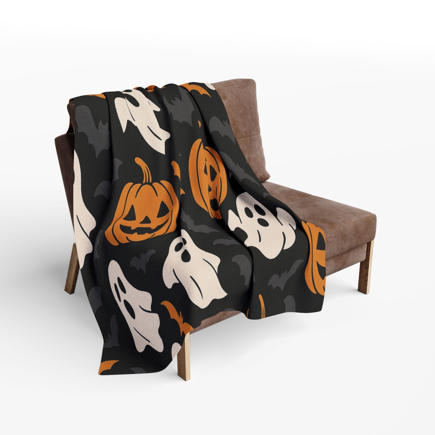Halloween Fleece Blanket with Ghosts and Pumpkins, Cozy Throw for Fall Decor