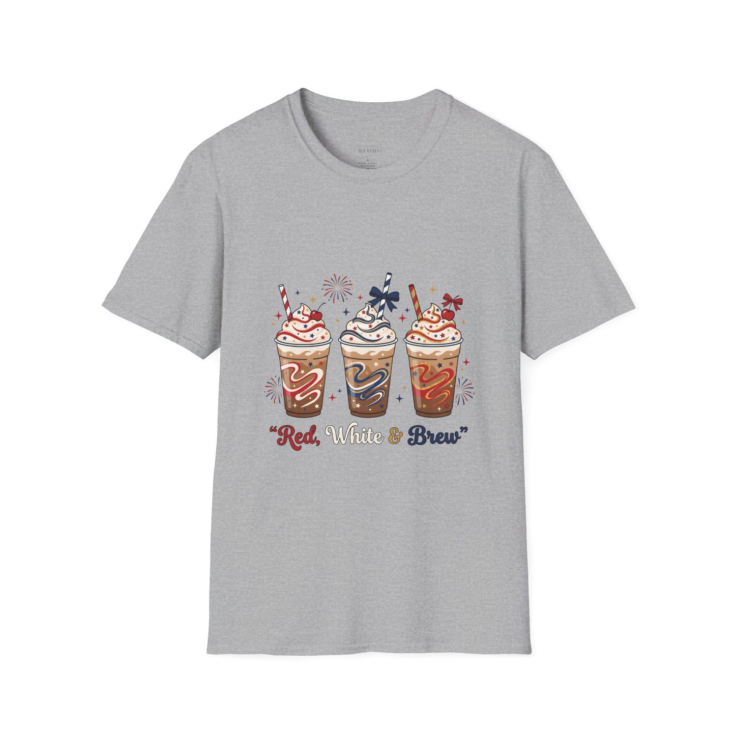 Patriotic Iced Coffee Tee — "Red, White & Brew" Graphic T‑Shirt