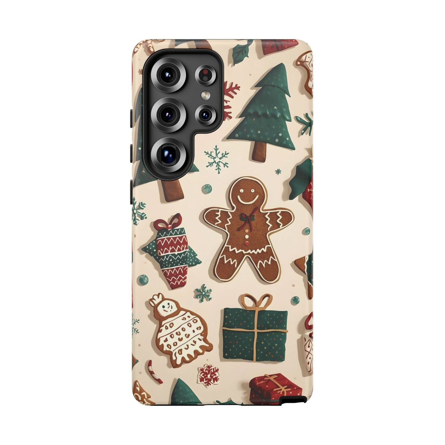 Christmas Phone Case with Gingerbread and Christmas Tree Design, Dual Layer Case for Iphone 17, 16, 15, 14, 13, 12, 11 & Samsung