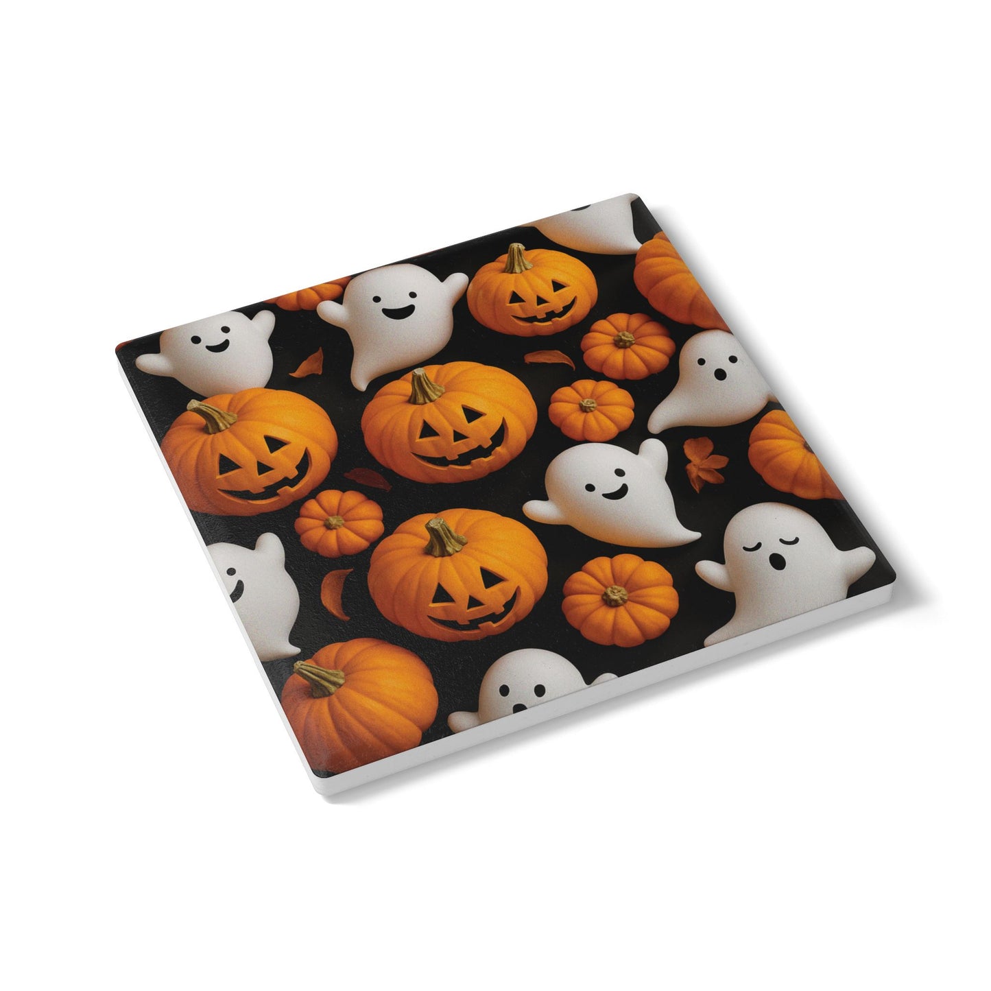 Halloween Ceramic Coaster Set, Ghost and Pumpkin Designs, Spooky Home Decor