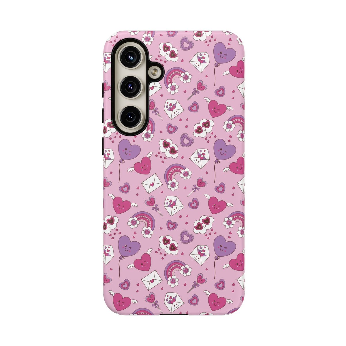 Pink Valentine Phone Case – Cute Hearts, Envelopes & Rainbows Protective Cover