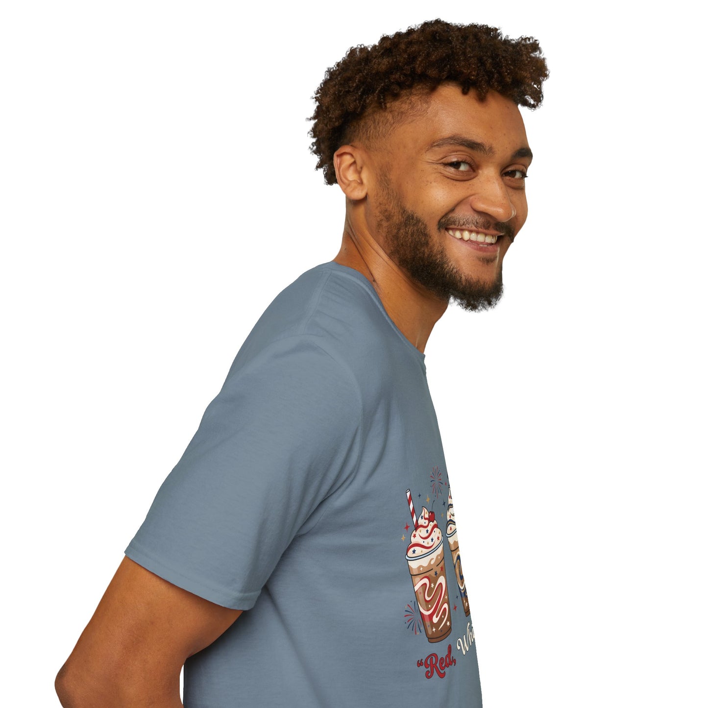 Patriotic Iced Coffee Tee — "Red, White & Brew" Graphic T‑Shirt