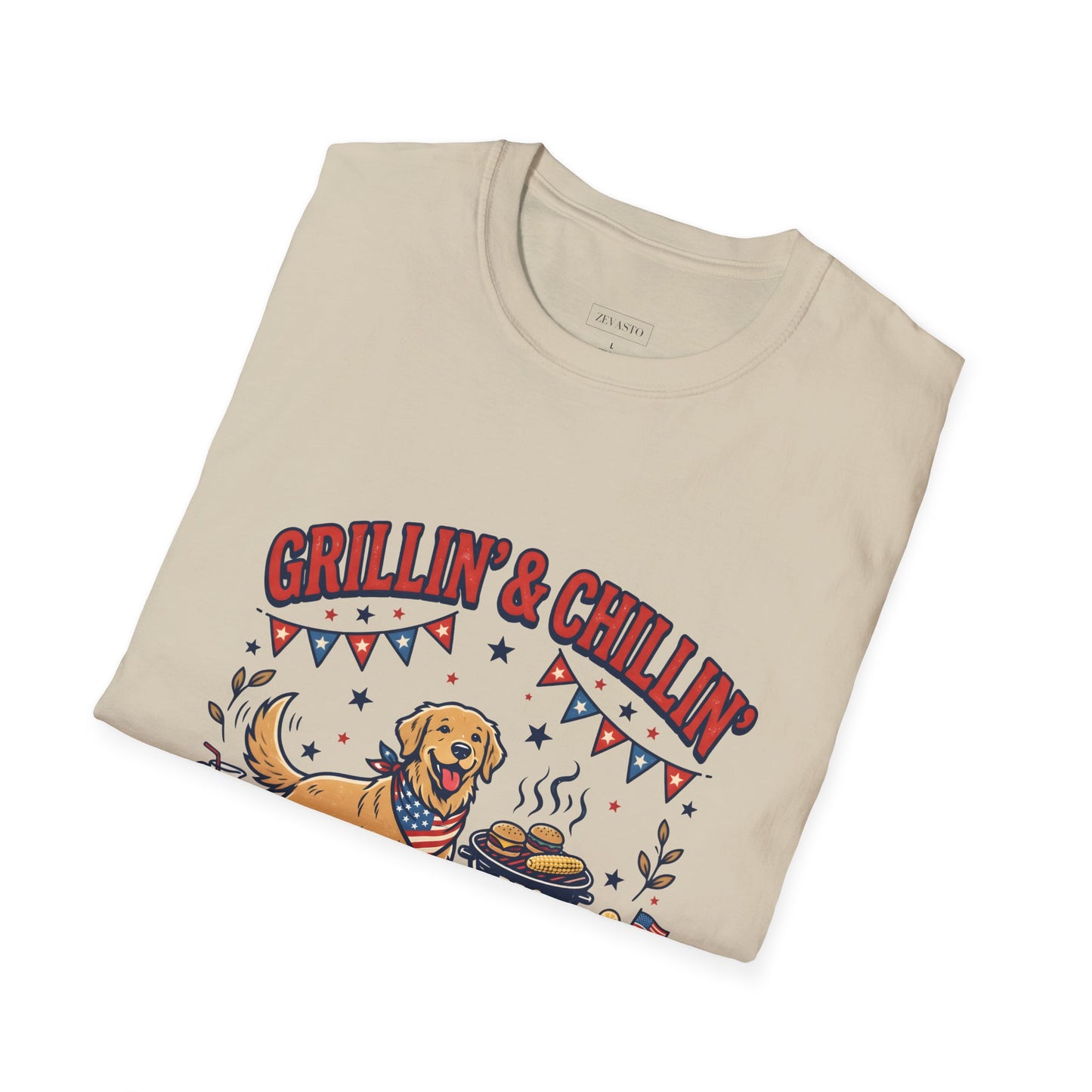 Grillin' & Chillin' BBQ Dog T-Shirt — 1776-2026 Patriotic Summer Tee, 4th of July Shirt, Independence Day Tee