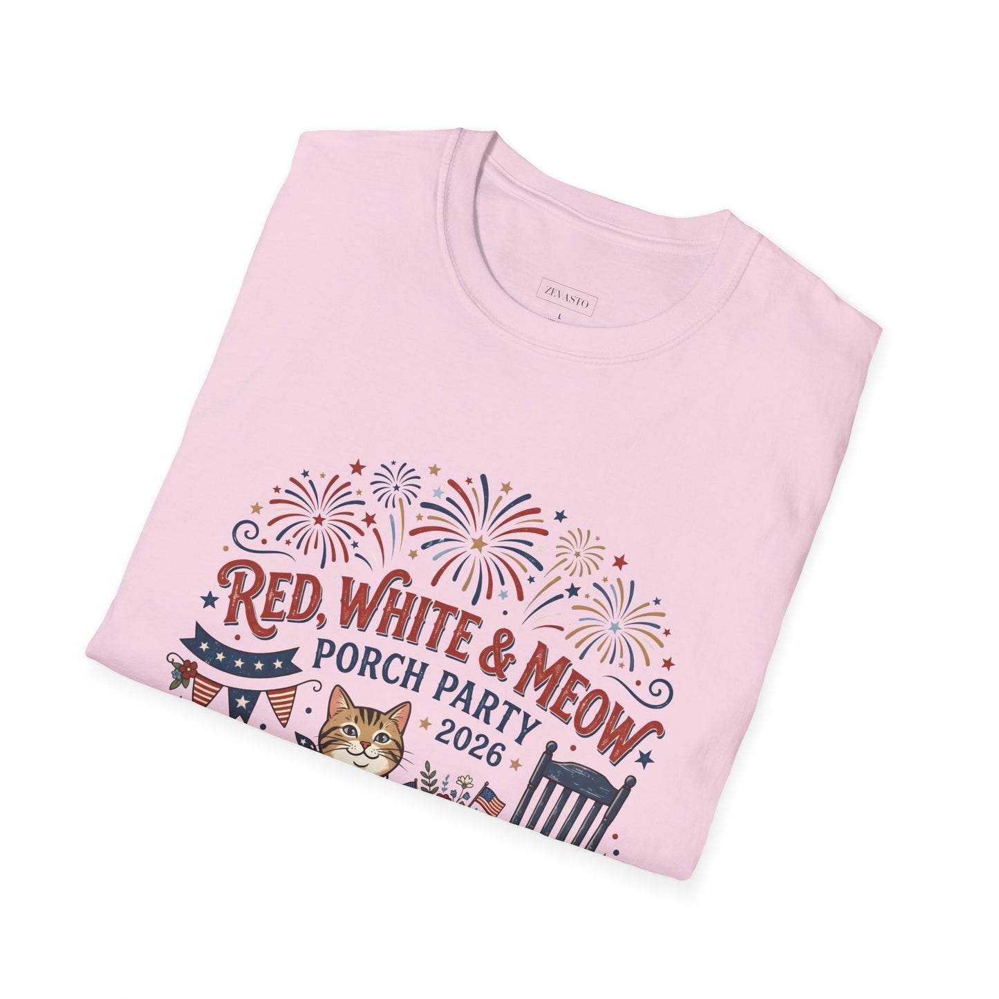 Red, White & Meow Porch Party T-Shirt — 2026 Patriotic Cat Tee, 4th of July Shirt, Independence Day Gift