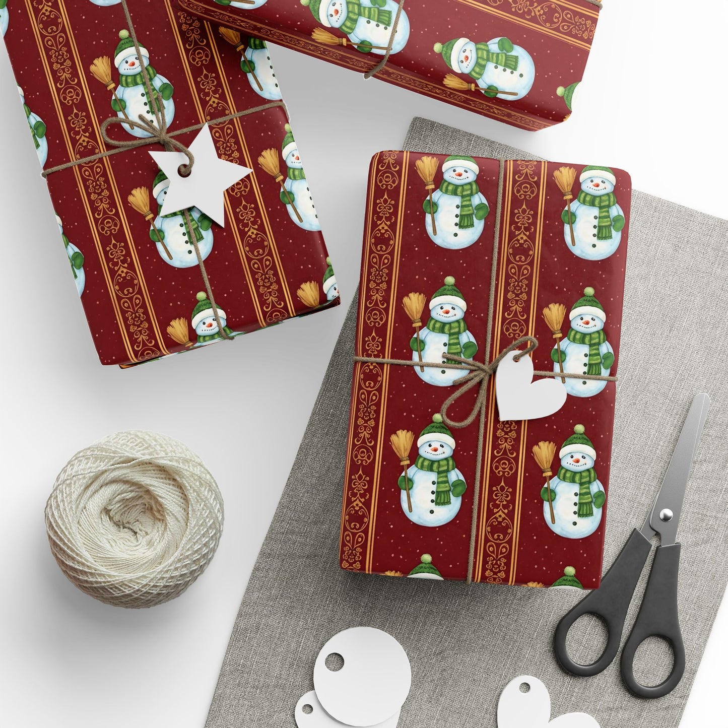 Vintage Christmas Wrap Paper, Festive Snowman Gift Wrapping Paper