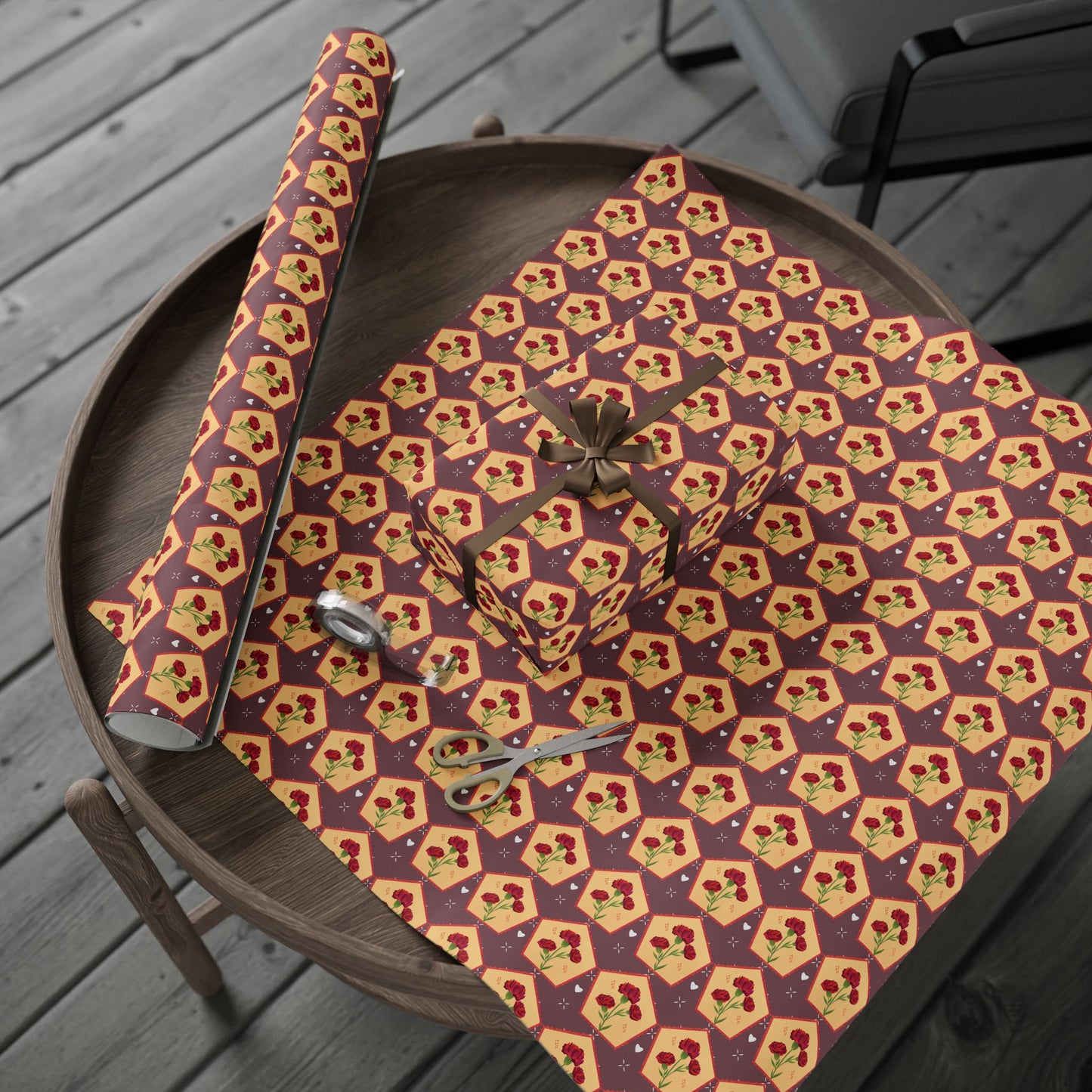 Floral Wrapping Paper Roll — Vintage Red Tulip Gift Wrap Paper for Valentine's Day, Birthdays