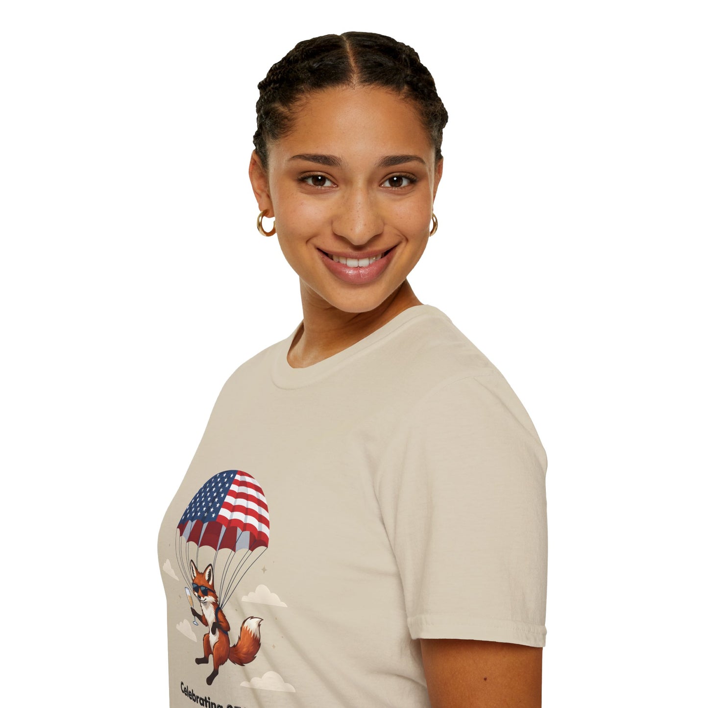 Patriotic Fox Parachute T-Shirt — "Celebrating 250 Years" Anniversary Tee