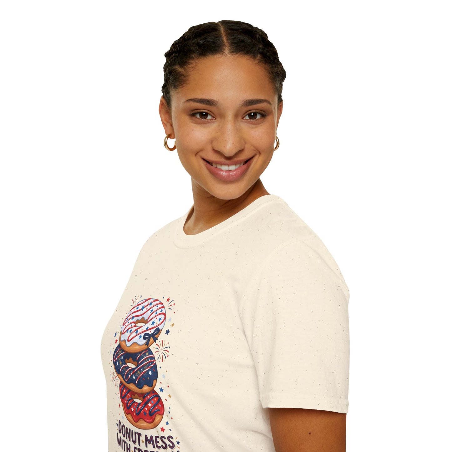 Donut Mess With Freedom T-Shirt — Patriotic Donut Stack 4th of July Tee