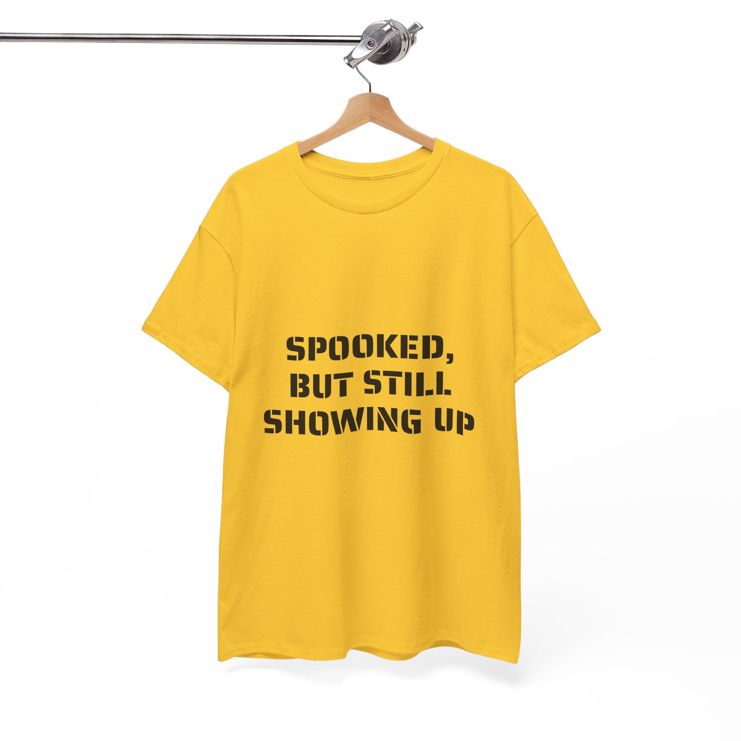 Spooked, But Still Showing Up Unisex Heavy Cotton Tee | Halloween, Funny T-Shirt