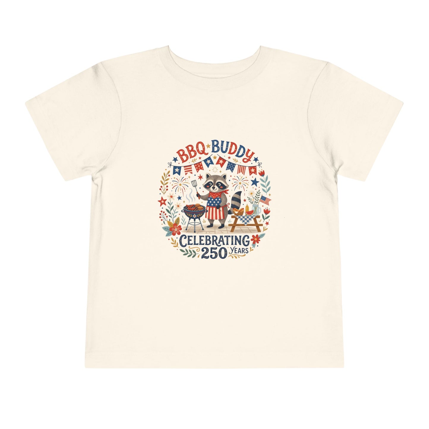BBQ Buddy Toddler Tee - Celebrating 250 Years Patriotic Shirt for Kids, 4th of July Tee