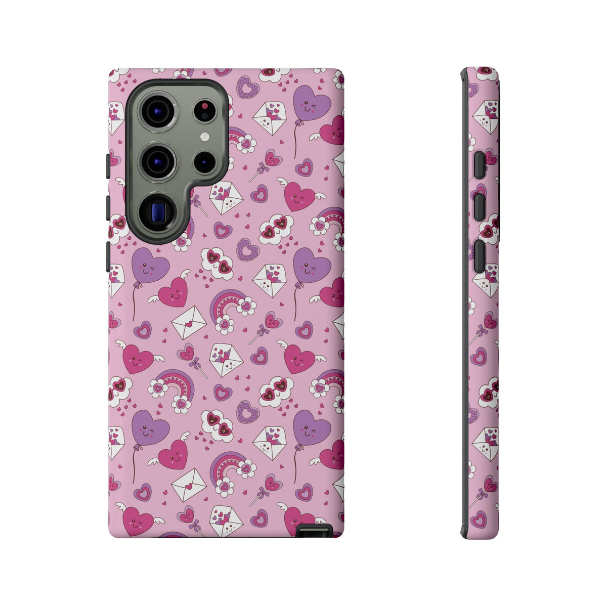 Pink Valentine Phone Case – Cute Hearts, Envelopes & Rainbows Protective Cover