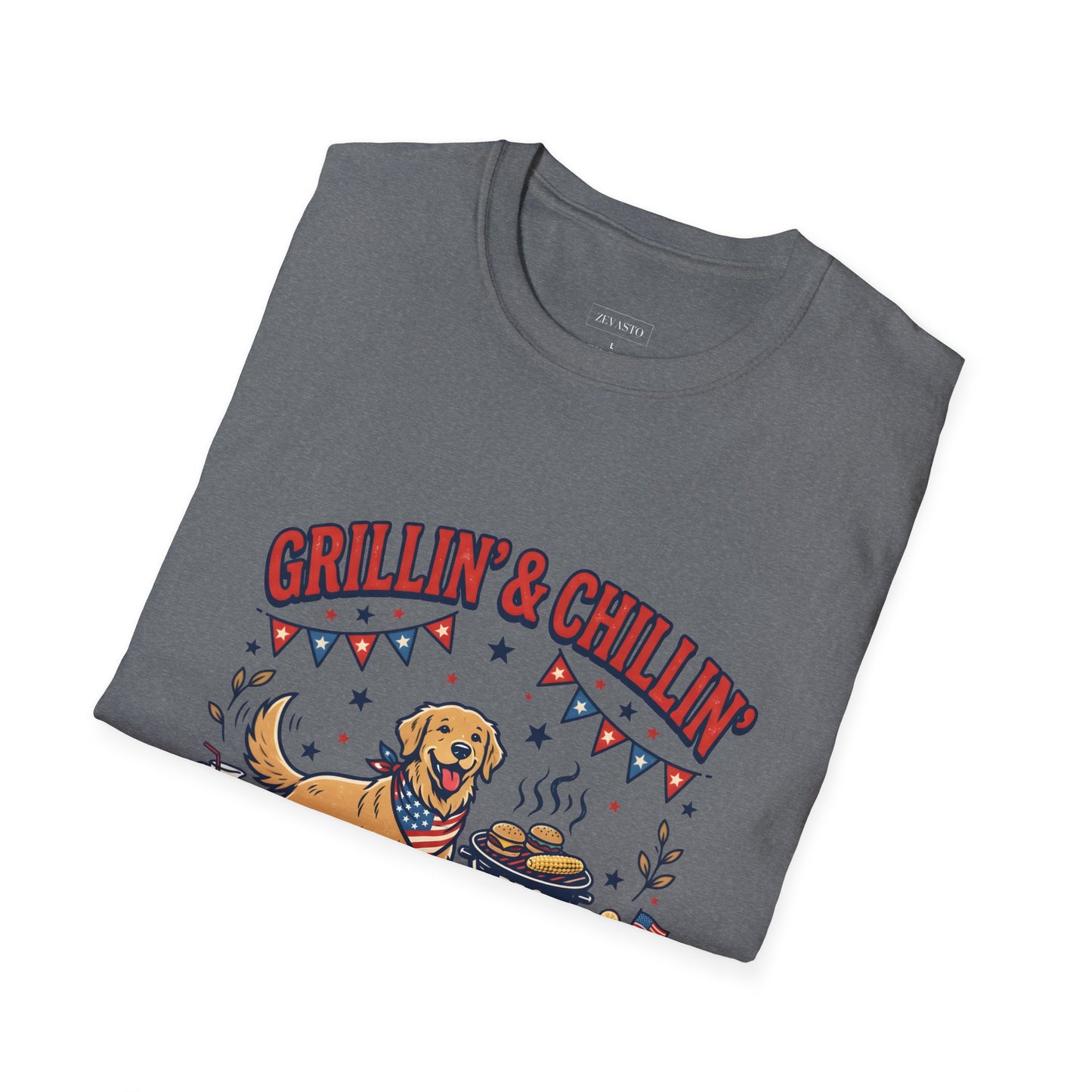 Grillin' & Chillin' BBQ Dog T-Shirt — 1776-2026 Patriotic Summer Tee, 4th of July Shirt, Independence Day Tee