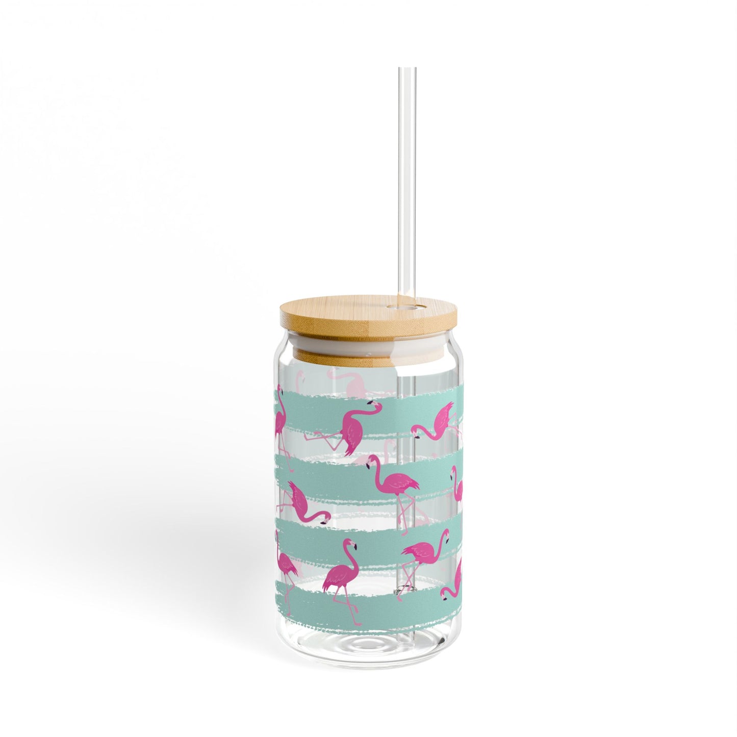 Flamingo Stripe Sipper Glass - 16oz Reusable Summer Straw Cup