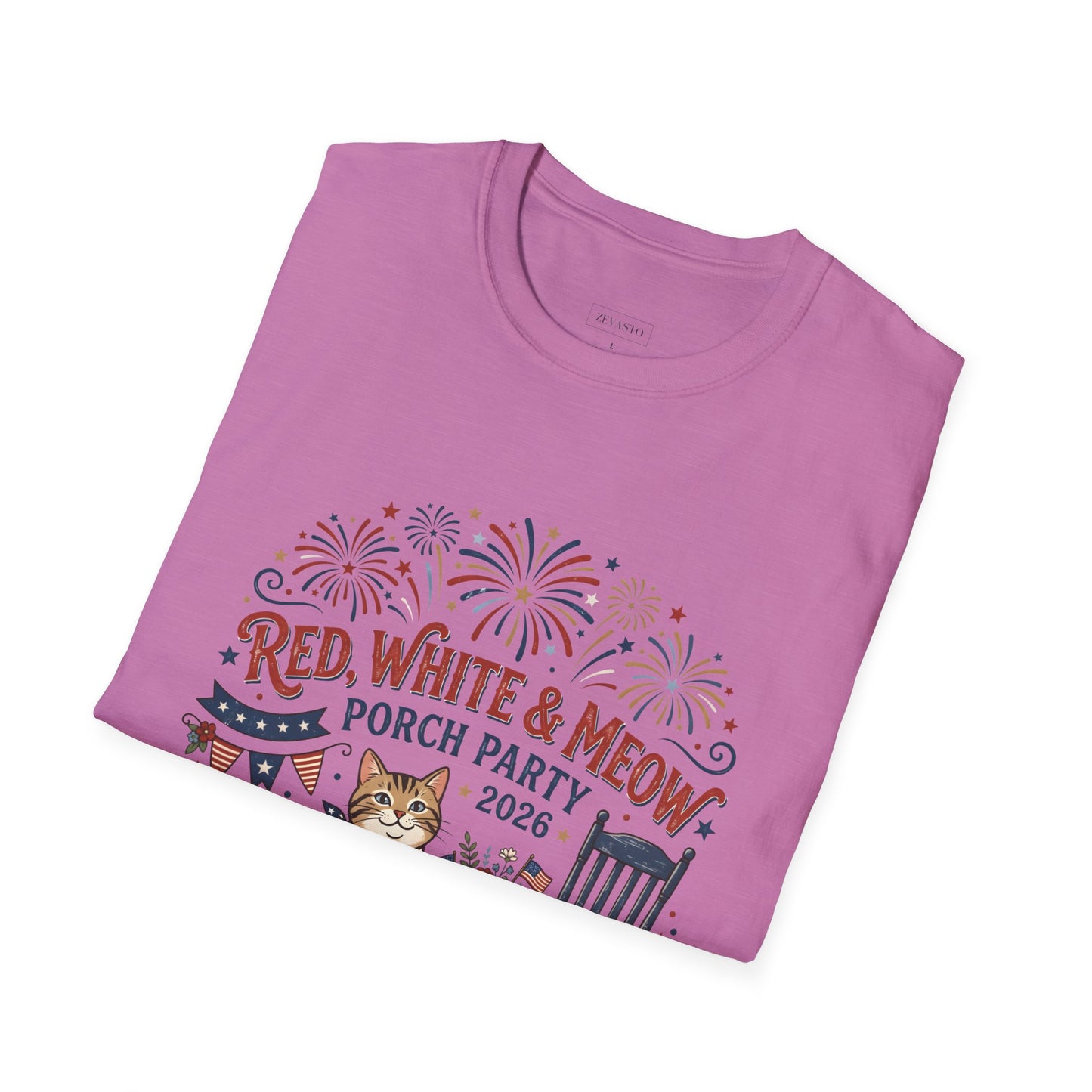 Red, White & Meow Porch Party T-Shirt — 2026 Patriotic Cat Tee, 4th of July Shirt, Independence Day Gift