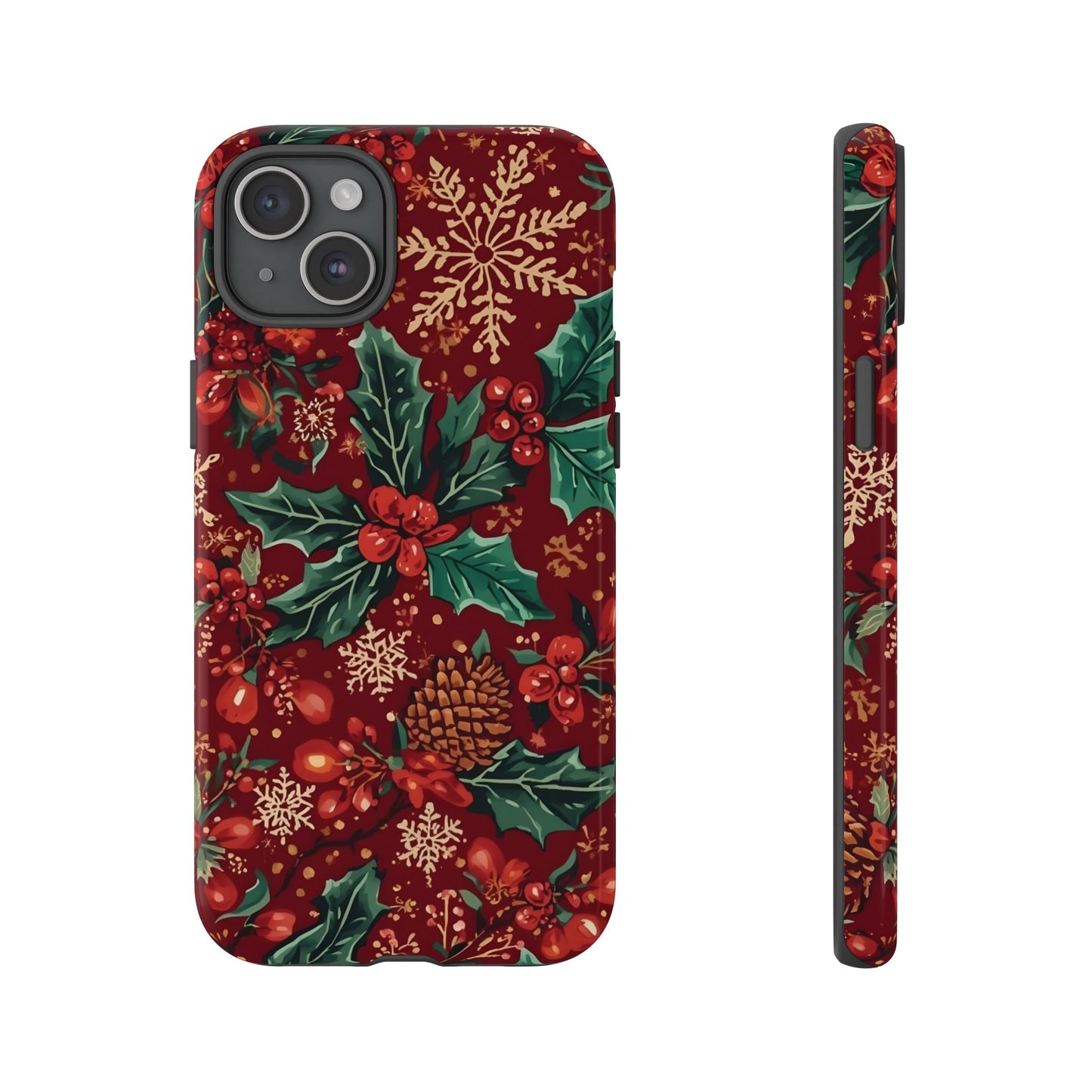 Christmas Floral Phone Case, Dual Layer Case for Iphone 17, 16, 15, 14, 13, 12, 11 & Samsung