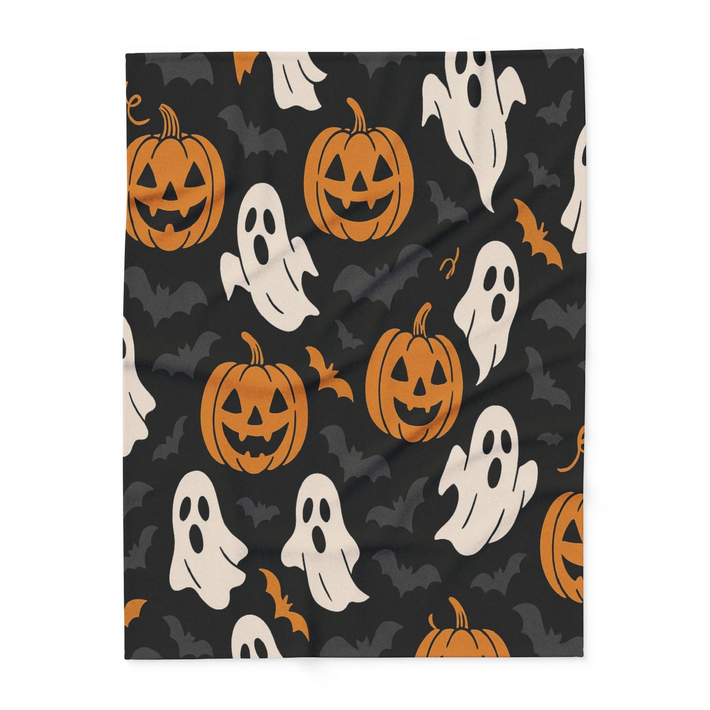 Halloween Fleece Blanket with Ghosts and Pumpkins, Cozy Throw for Fall Decor