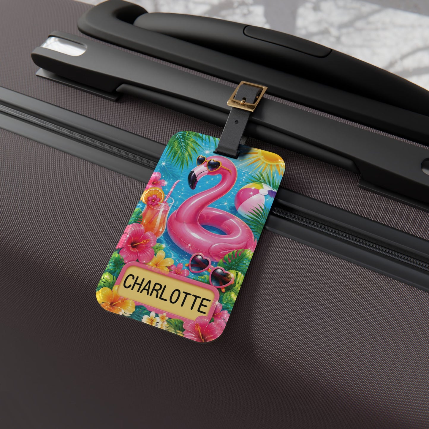 Personalized Luggage Tag — Tropical Summer Design, Custom Name ID Tag