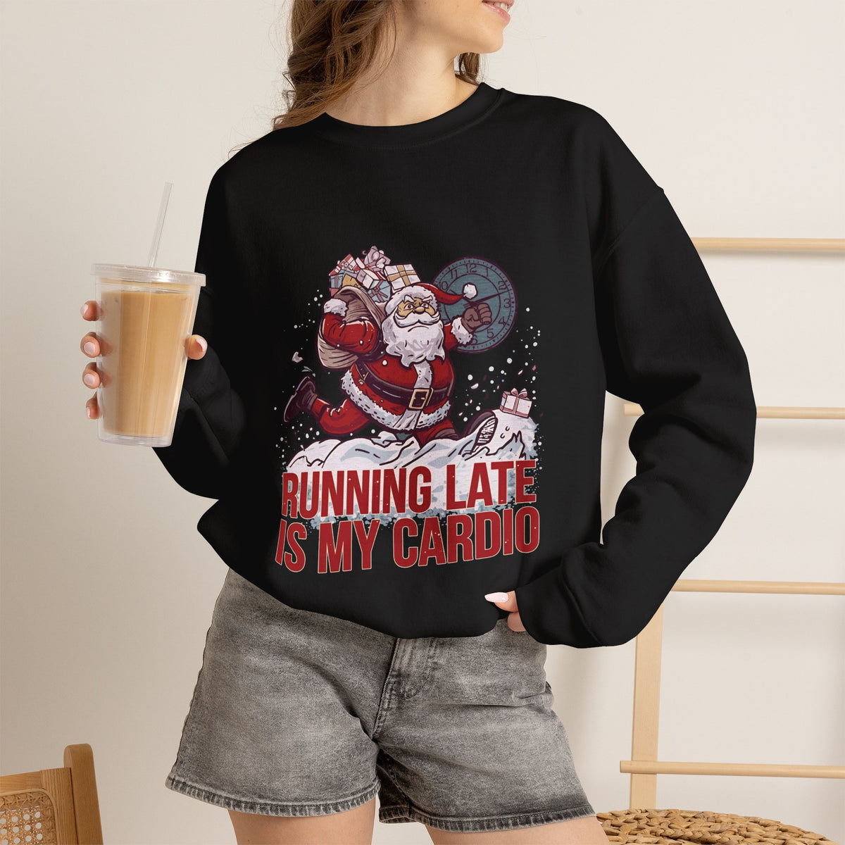 Santa Cardio Sweatshirt - Holiday Funny Gift, Christmas Apparel, Unisex Crewneck, Santa Workout