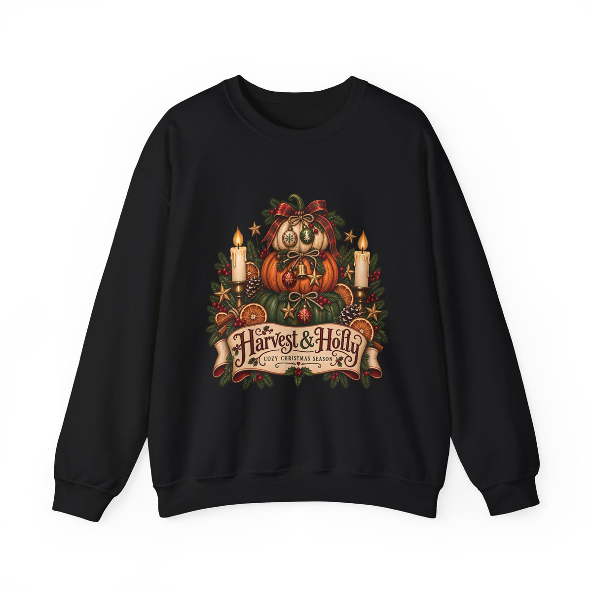 Harvest & Holly Crewneck Sweatshirt — Vintage Pumpkin Fall Graphic Sweatshirt