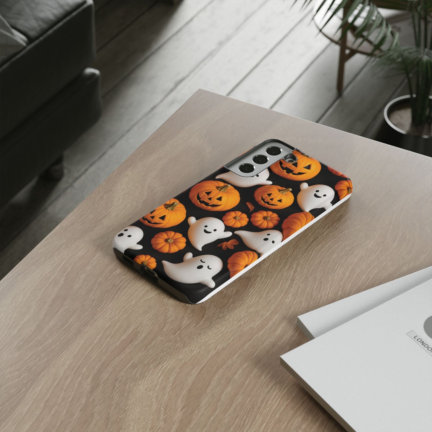 Halloween Phone Case, Spooky Ghosts and Pumpkins Design