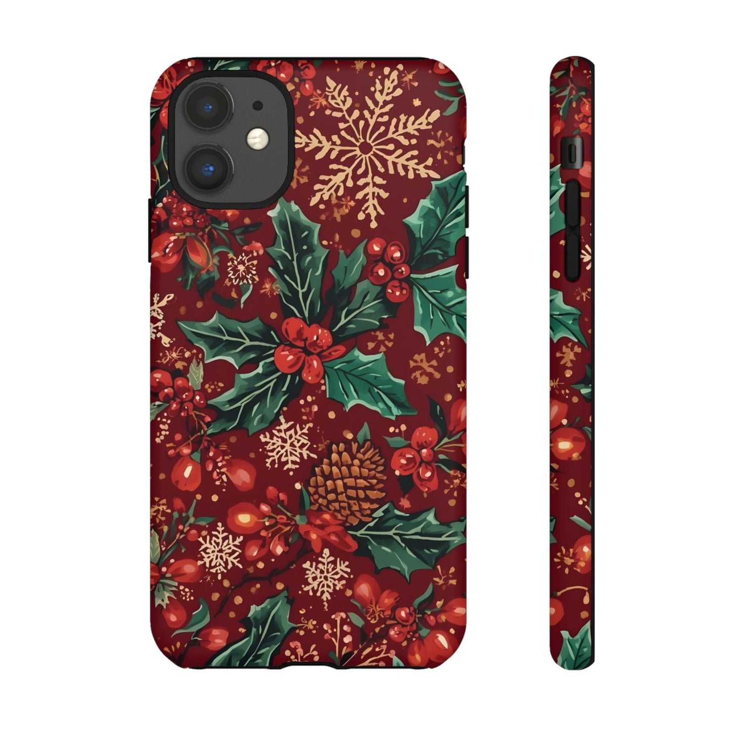 Christmas Floral Phone Case, Dual Layer Case for Iphone 17, 16, 15, 14, 13, 12, 11 & Samsung