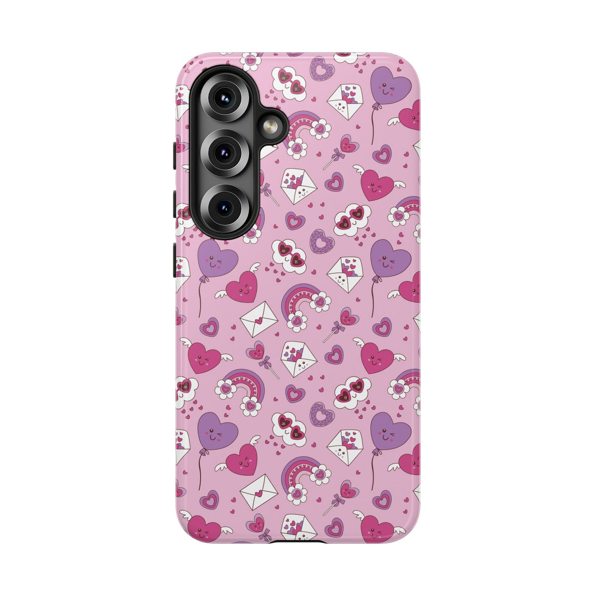 Pink Valentine Phone Case – Cute Hearts, Envelopes & Rainbows Protective Cover